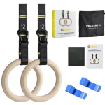 PACEARTH Thick Wooden Gymnastics Rings (Carabiners)