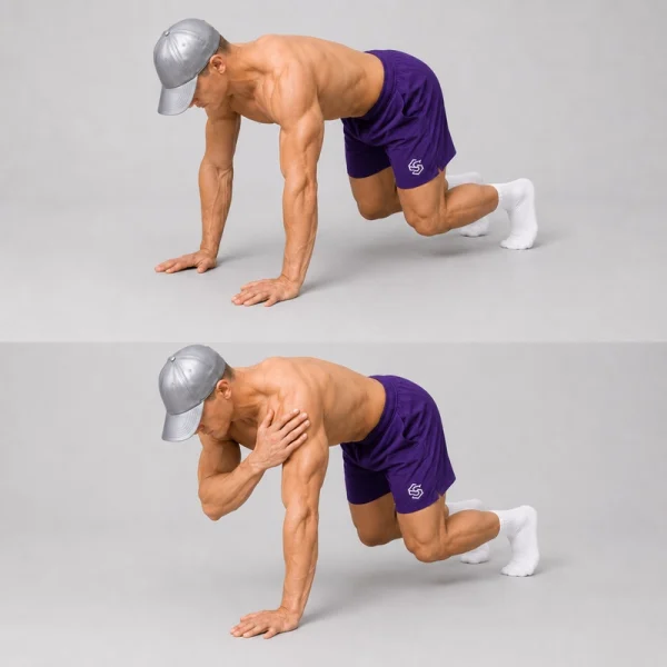 off knees quadruped shoulder taps 2