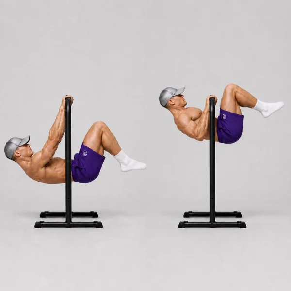 tucked front lever row on dip bar