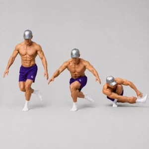 Kal demonstrating three stages of a dragon squat
