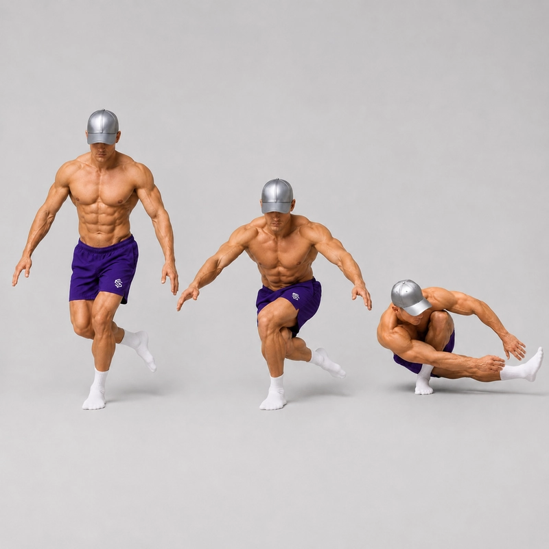 Kal demonstrating three stages of a dragon squat