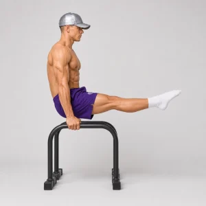 L-sit on dip bars with straight arms and horizontal legs