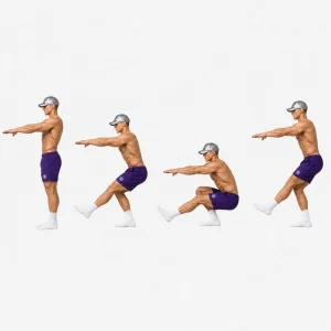 Athlete demonstrating the standing and bottom positions of a pistol squat
