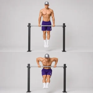 Straight bar dip from lower-chest position to full elbow lockout