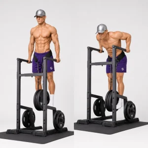 Weighted dip on parallel bars using a dip belt and weight plate