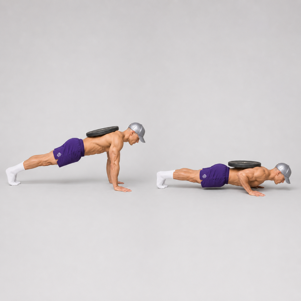 weighted push up with a weight plate