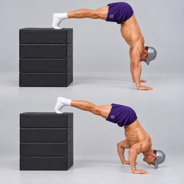 Hip-Height Feet-Elevated Pike Push-Up on plyo boxes