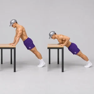 Hip height incline push up on a desk