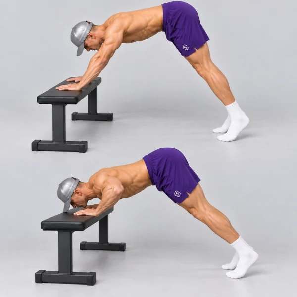 Incline pike push up on a bench