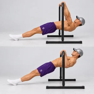 low bar bodyweight row on dip bar