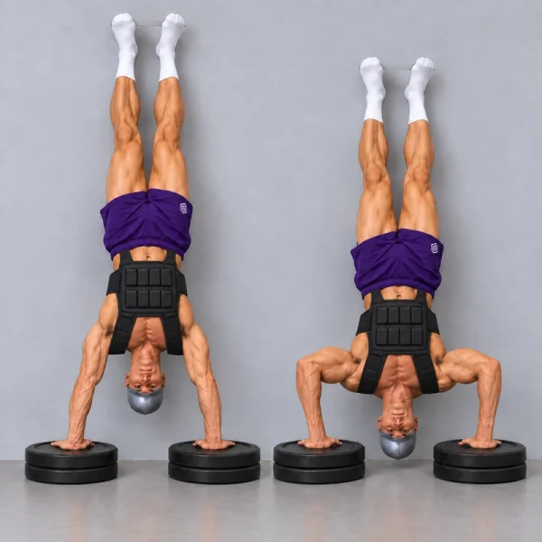 Weighted Back-to-Wall Deficit Handstand Push-Up