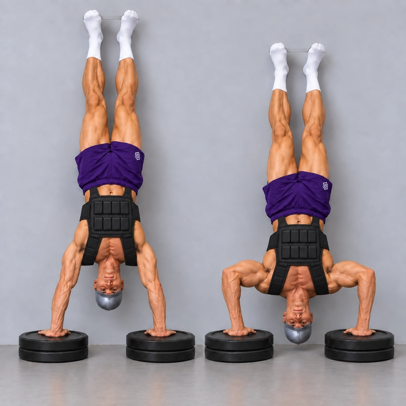 Weighted Back-to-Wall Deficit Handstand Push-Up
